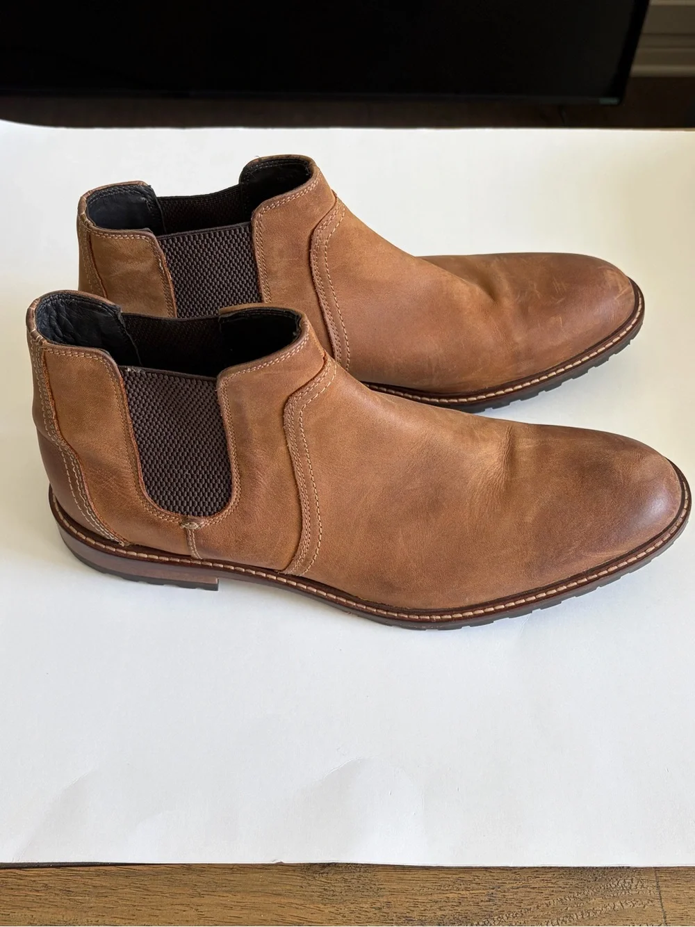 Mens Johnston & Murphy Bedford Chelsea Tan Leather Chukka Boots size 14